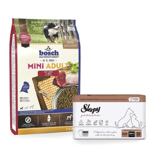 Bosch Mini Adult Lamb&Rice Kuzulu Küçük Irk Köpek Maması 3 KG - Sleepy Petcare Çiş Pedi