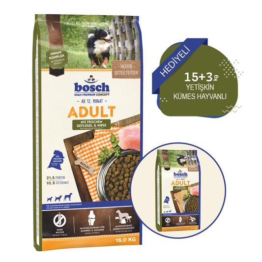 Bosch Taze Kümes Hayvanlı ve Darılı Yetişkin Köpek maması 15 + 3 Kg Hediyeli