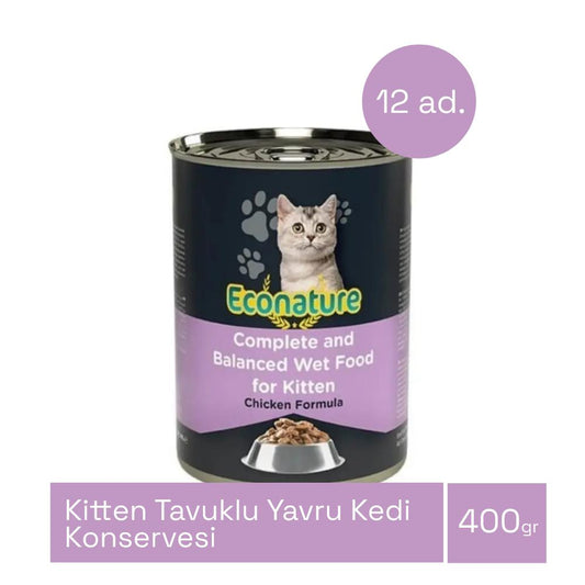 Econature Kitten Yavru Kedi Konservesi Tavuklu 400 gr x 12 Adet
