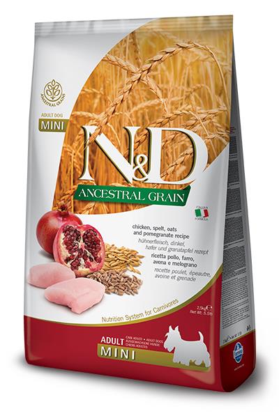 N&D Ancestral Grain Düşük Tahıllı Tavuk ve Narlı Küçük Irk Yetişkin Köpek Maması 2,5 Kg