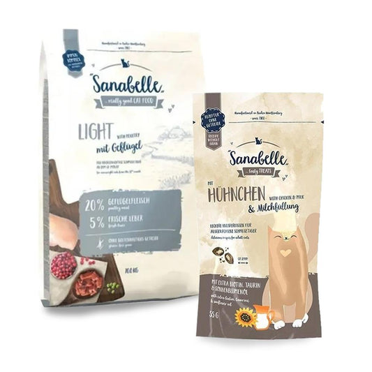 Sanabelle Light With Kümes Hayvanlı Ve Ciğerli Glutensiz Kilolu Yetişkin Kedi Maması 10 Kg + Sanabelle Crispies Tavuk Ve Ispanaklı Kedi Ödül Maması 55 Gr